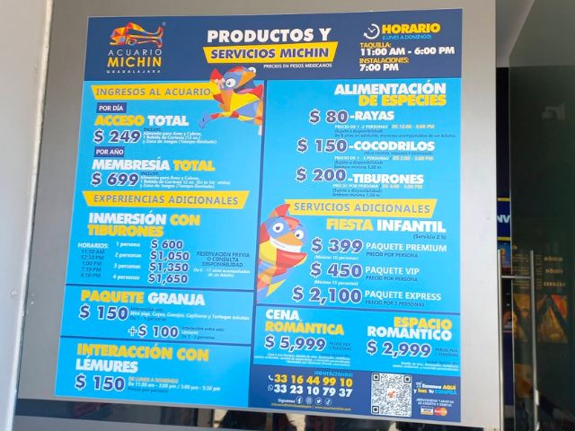 グアダラハラ水族館Acuario Michinの料金表